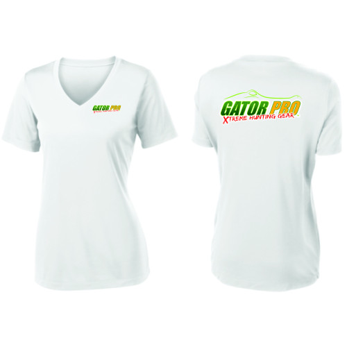 Gator Pro Official Gear Women's Short Sleeve Performance-Wear V-Neck T-Shirt - White